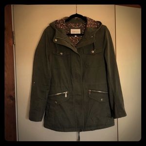 Khaki/army green utility jacket with floral lining